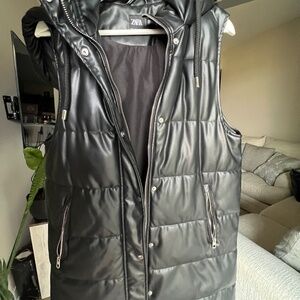 Zara black leather optic puffer vest